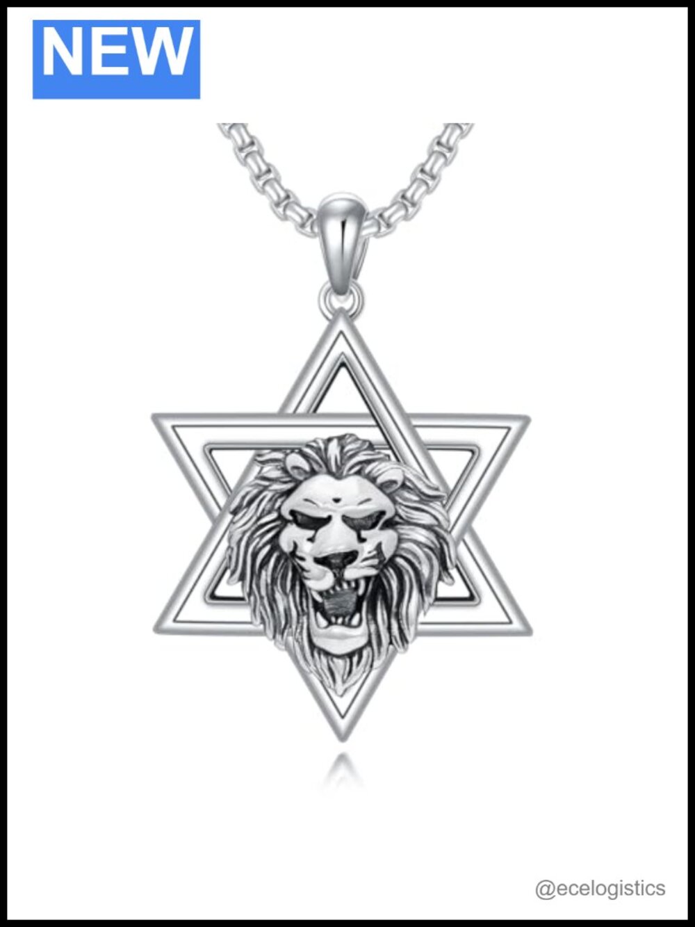 Star of David Lion Pendant Necklace 925 Sterling Silver Stainless Steel Chain